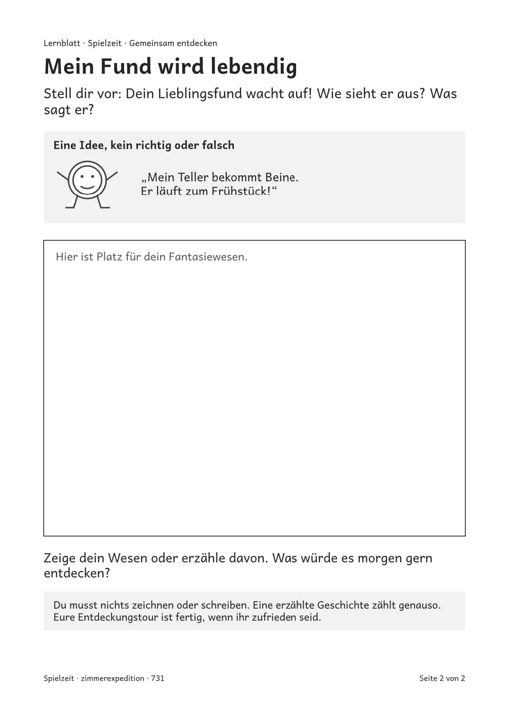 Expedition durchs Zimmer, vollständige PDF-Seite 2. Regeln und Spielmaterial sind auch im PDF als Text und Grafik enthalten.